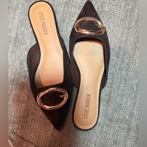 Steve Madden Dark Brown Mules with Gold Buckle - Never Worn